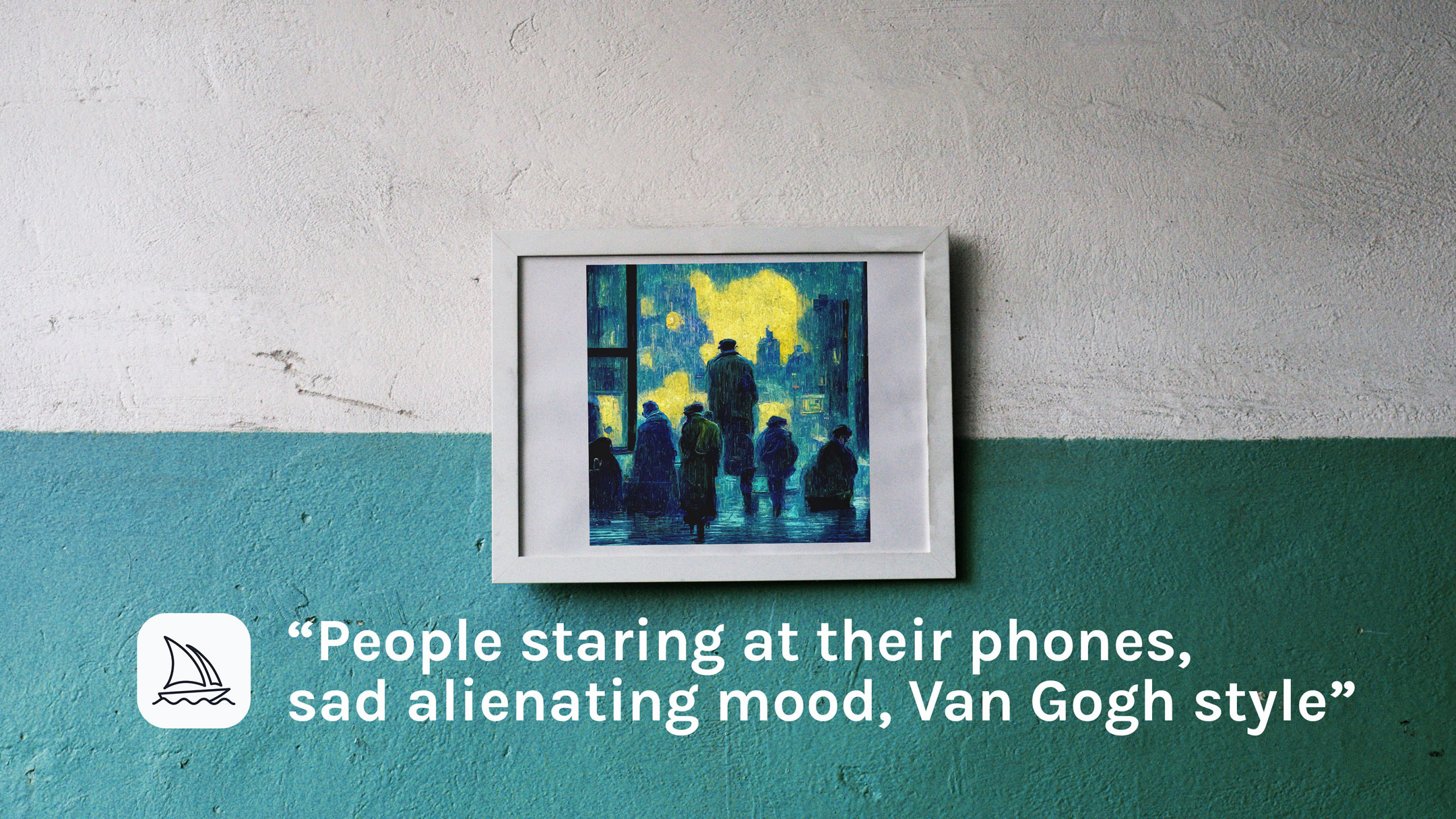 A frame on the wall with the result of a Midjourney prompt with a Van Gogh style